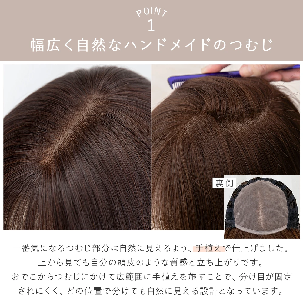 医療用ウィッグ ワイド手植え 人毛100% ナチュレシリーズ 選べる2タイプ　メイン4