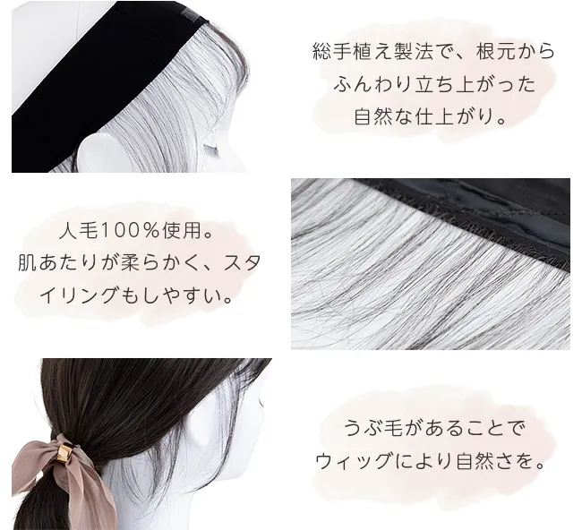 人毛100%うぶ毛つきウィッグ用バンド f160 商品詳細2