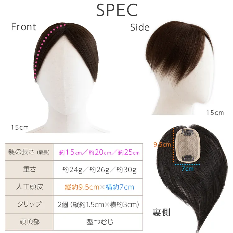最高級人毛(レミー)100%トップヘアピース分け目タイプ メイン18