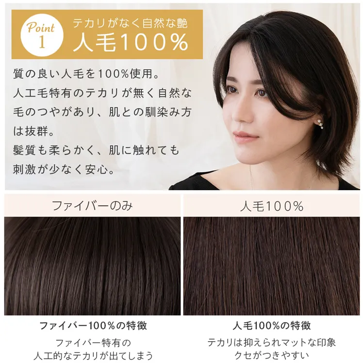 人毛100％ 総手植え ナチュレハートピース 選べる4タイプ  メイン3
