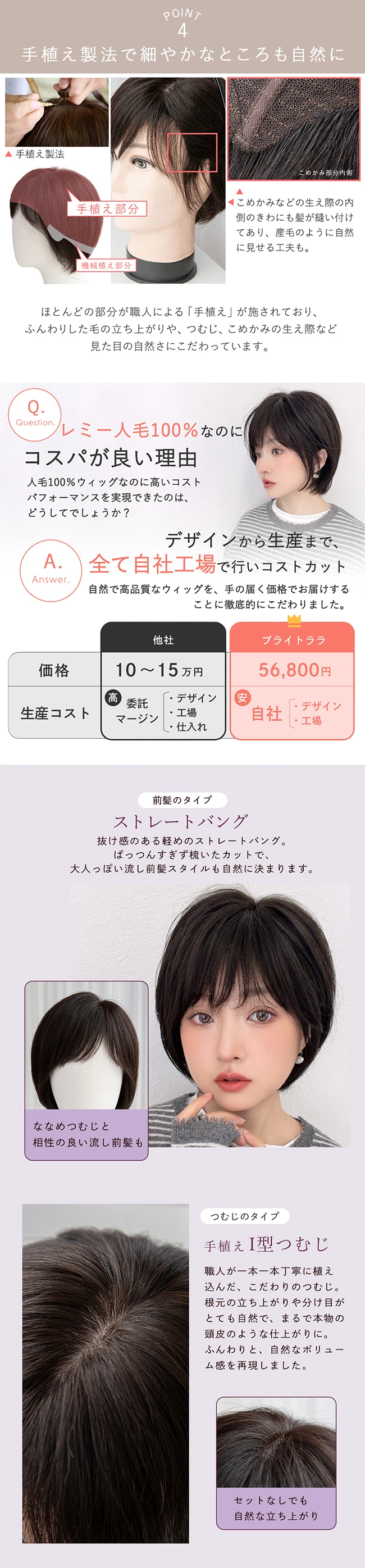 医療用ウィッグ 手植え 最高級レミー人毛100% カトレアショート mp0261