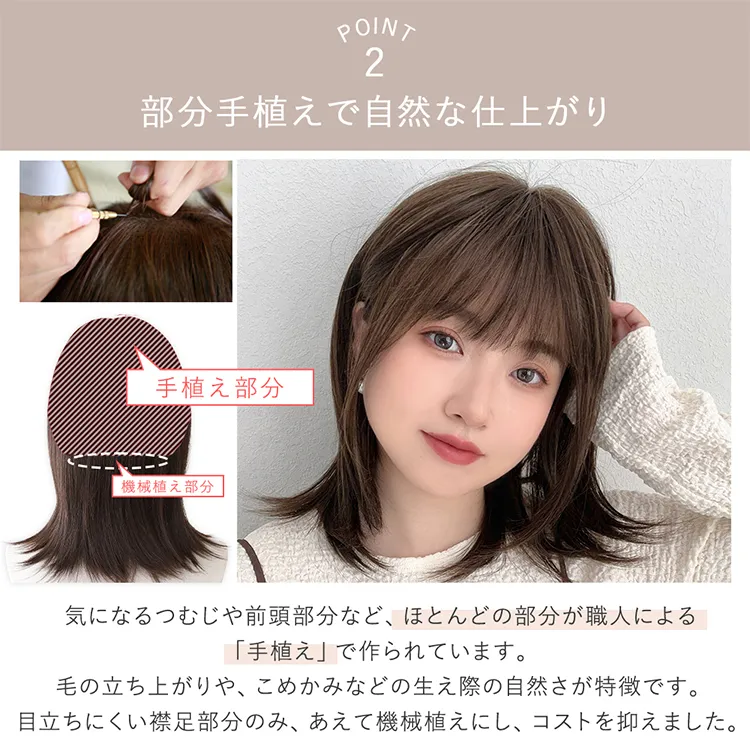医療用ウィッグ 部分手植え 日本製ファイバー レイヤーミディ メイン５