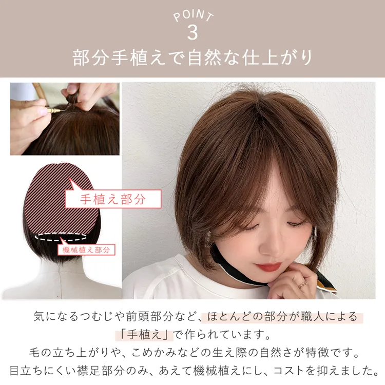 医療用ウィッグ 部分手植え 高級人毛MIX ルースボブ　メイン7