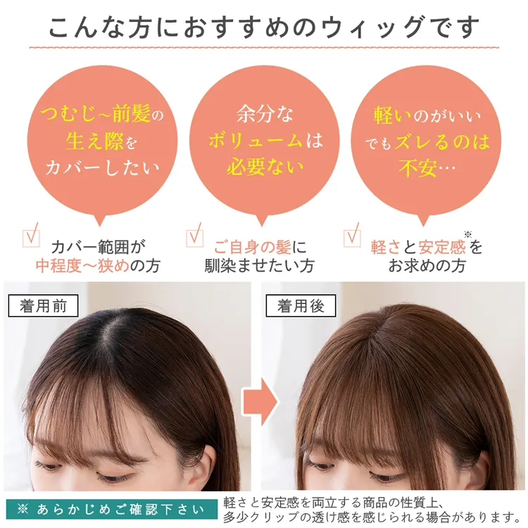 呼吸ピース 総手植え 人毛mix 前髪付きトップヘアピース サイドフェイスベール メイン3