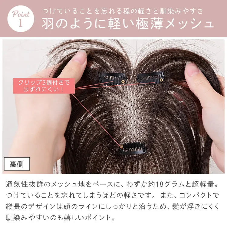 呼吸ピース 総手植え 人毛mix 前髪付きトップヘアピース サイドフェイスベール メイン4 メイン4