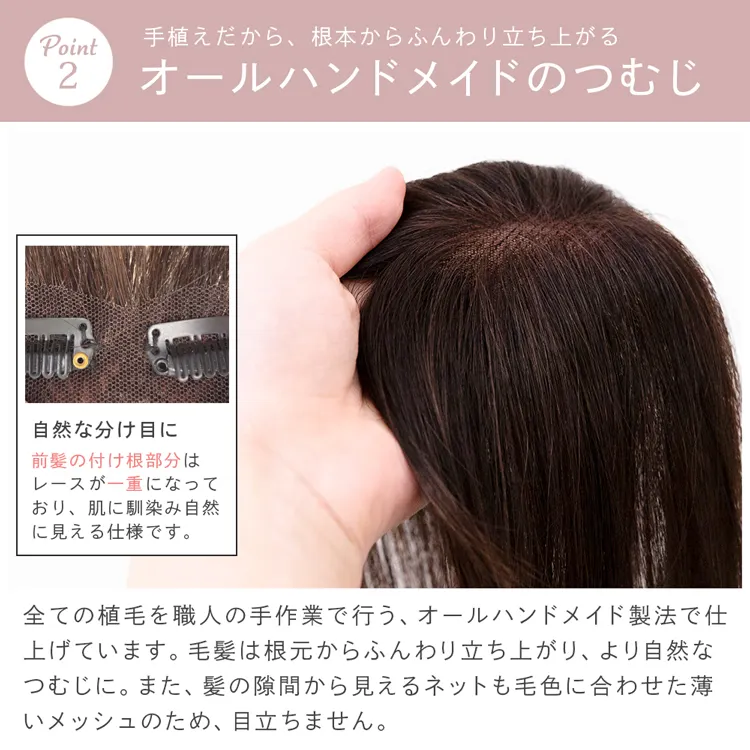 呼吸ピース 総手植え 人毛mix 前髪付きトップヘアピース サイドフェイスベール メイン5