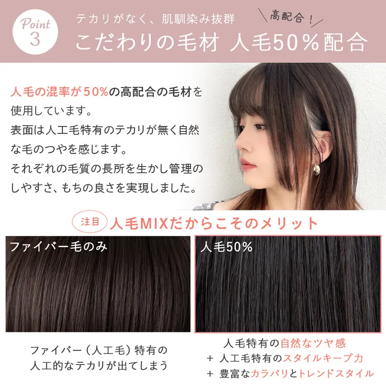 呼吸ピース 総手植え 人毛mix 前髪付きトップヘアピース サイドフェイスベール メイン6